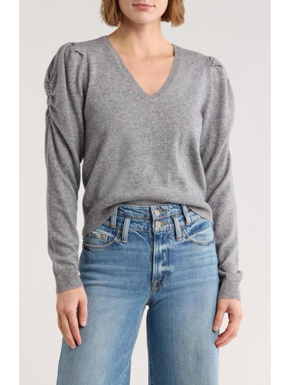 New FRAME Frankie V-Neck Wool Blend Sweater In Heather Grey Sz M $448